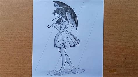 How To Draw A Girl With Umbrellaa Rainy Day With Pencil Sketch Youtube