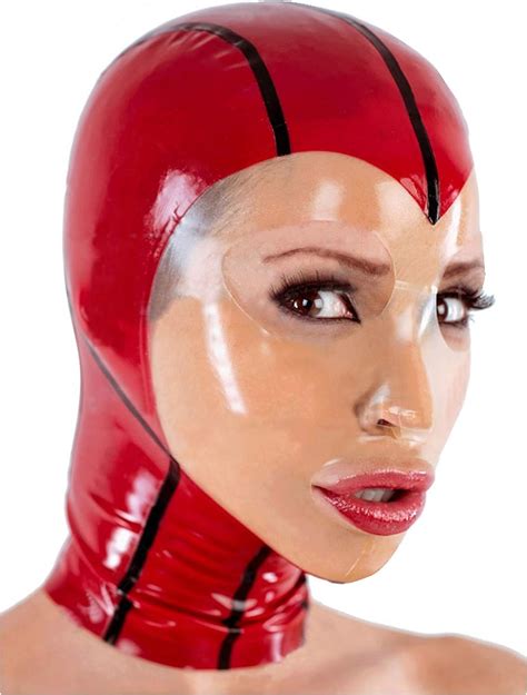 Fifade Latex Hood Mask Big Eyes Transparent Face Red Color With Black Trims Mm Amazon Co Uk