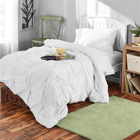 Mainstays Solid Elastic Circle Ruched Microfiber Comforter White Twin Twin Xl Walmart Com