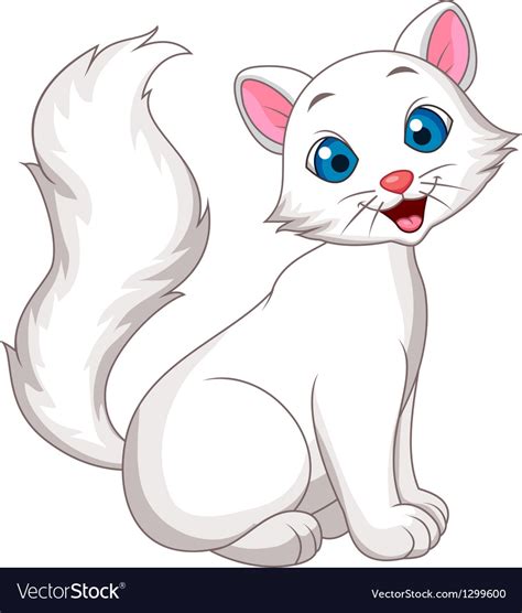 Cute White Cat Cartoon Sitting Royalty Free Vector Image