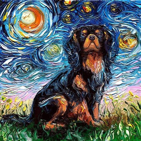 Van Gogh Starry Night Reimagined Dogs Paintings Aja Trier Spaniel Art