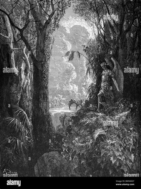 Gustave Doré Satan Dans Le Jardin Deden De John Miltons Paradise Lost Gravure Noir Et