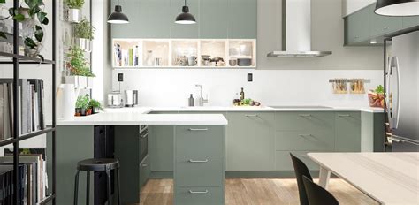 Matte Gray Green Kitchen Cabinets Bodarp Series Ikea