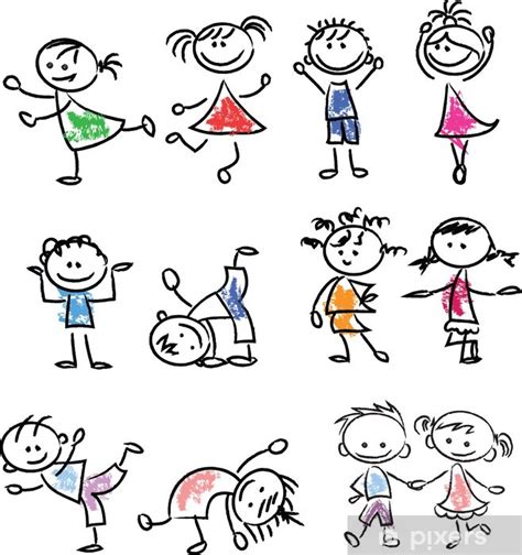 Vinilo Pixerstick Симпатичные счастливым мультфильм каракули детей