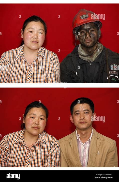 This Composite Picture Shows Photos Of A Chinese Coal Miner And His