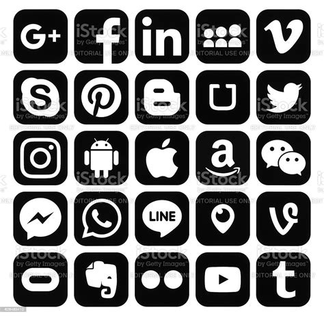 Collection Of Popular Black Social Media Icons Stock Photo Download