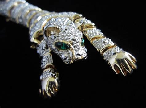 Articulated Gold And Silver Tone Tiger Climbing Or Shoulder Brooch Pin From Sarafinas On Ruby Lane