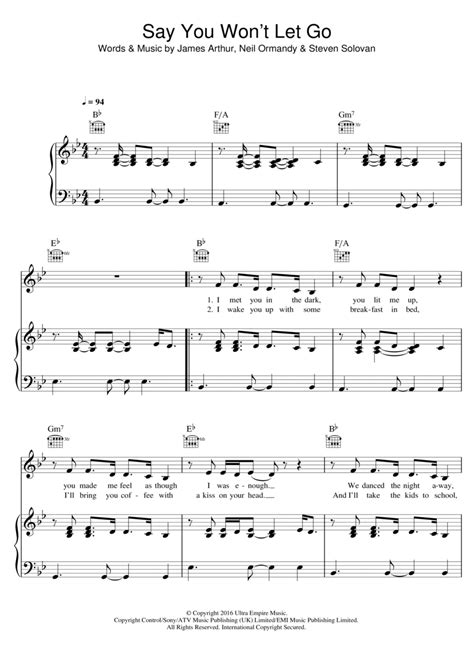 verse c g i wake you up with some breakfast in bed am i'll bring you coffee. Download Say You Won't Let Go Sheet Music By James Arthur ...