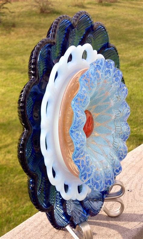 Repurposed Vintage Glass Plate Suncatcher Outdoor Yard Garden Art