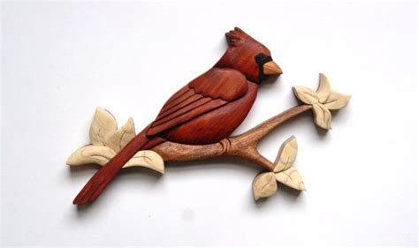 Cardinal Wbranch Intarsia Wall Hanging Carved Wooden Birds Intarsia