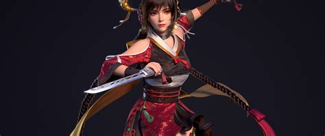 2560x1080 Ancient Asian Warrior Girl With Two Swords 2560x1080