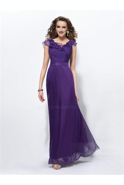 A Line Long Purple Chiffon Mother Of The Bride Dresses M010035