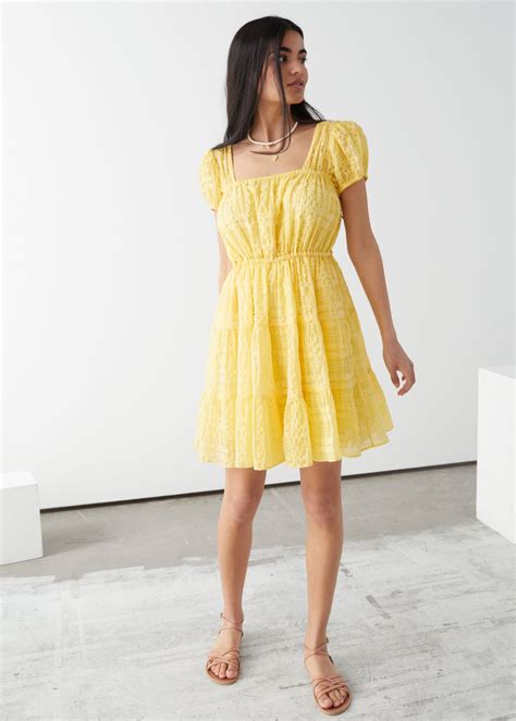 Puff Sleeve Ruffle Mini Dress Yellow Mini Dresses And Other Stories Yellow Mini Dress