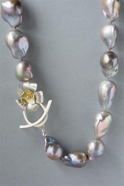 Baroque Pearl Necklace Hand Knotted Large Gray Baroque Etsy Canada