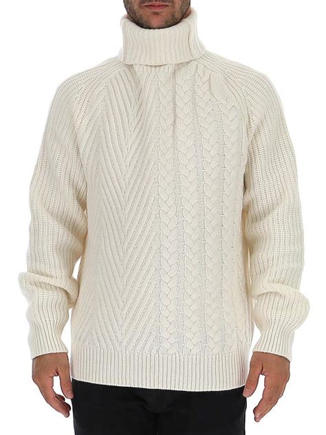 Haider Ackermann Cashmere Cable Knit Turtleneck Sweater In White For