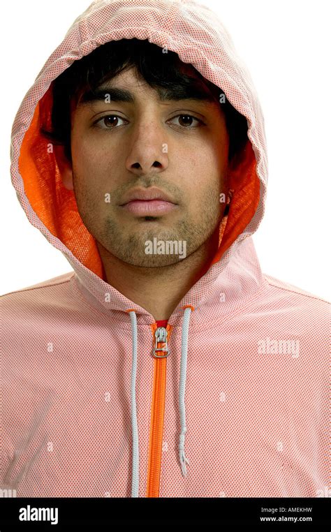 Young Man Wearing Hooded Jacket Stock Photo Alamy
