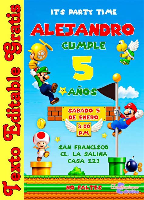 Invitación De Mario Bros Gratis Invitaciones Editables 2023