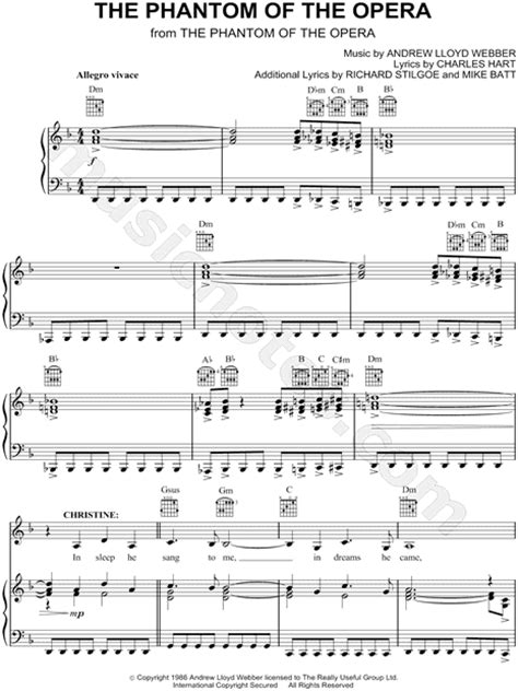A violin sheet music arrangement which is transposed to notes that are easily played by violin a violin sheet music with backing tracks to help your play the song better. Andrew Lloyd Webber "The Phantom of the Opera" Sheet Music in D Minor (transposable) - Download ...