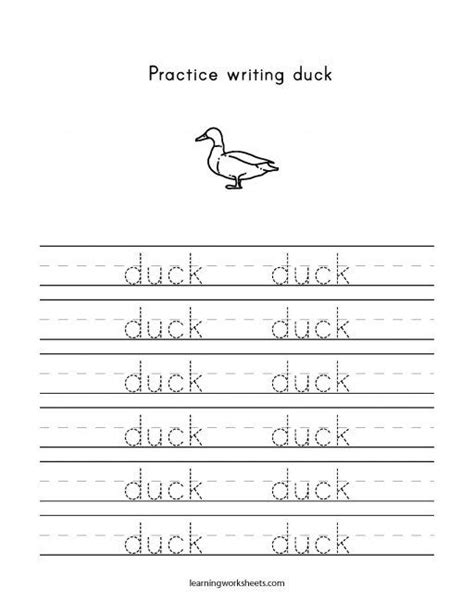 Practice Writing Duck Writing Practice Learning Worksheets Writing