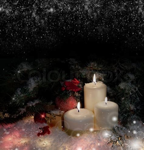 Christmas Tree With Candles In The Snow Stock Photo Colourbox