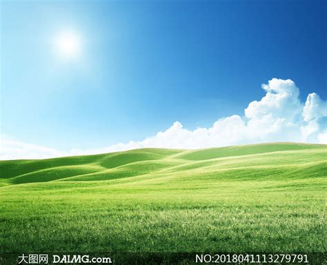 蓝天白云草地与耀眼的阳光高清图片大图网图片素材