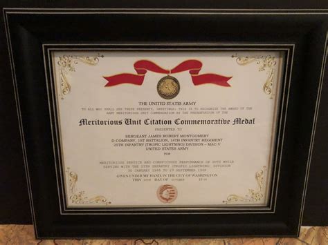 Meritorious Unit Citation Commemorative Medal Certificate ~ With Free