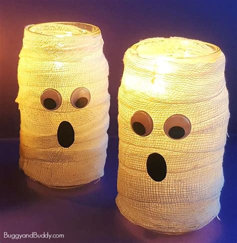 Diy Mason Jar Mummy Lantern Craft For Halloween Buggy