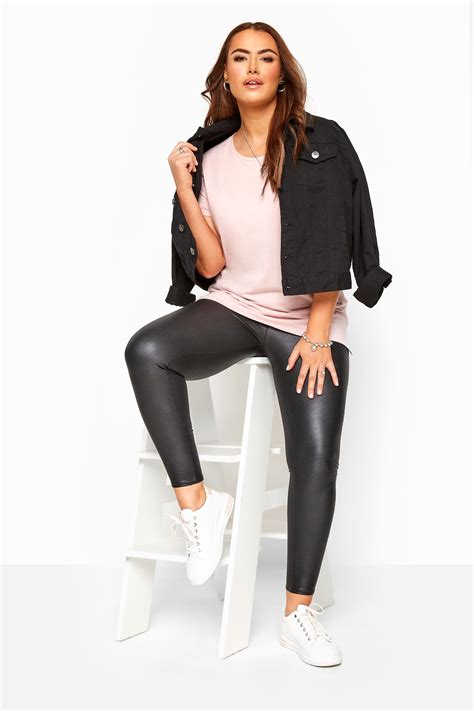 Black Leather Look Leggings Yours Clothing