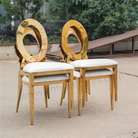 Round Hollow Back Gold Stainless Steel Wedding Chair For Reception