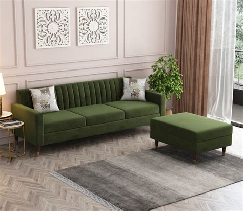 Buy Everett L Shape Fabric Sofa Velvet Dark Olive Green Online In