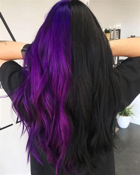 Split Dye Hair Black And Purple Hair Color Underneath Split Dyed