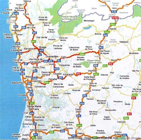 Mapa De Portugal Norte Estradas Thujamassages