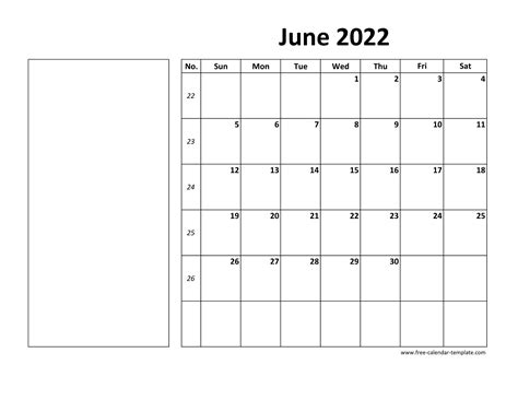 June 2022 Free Calendar Tempplate Free Calendar