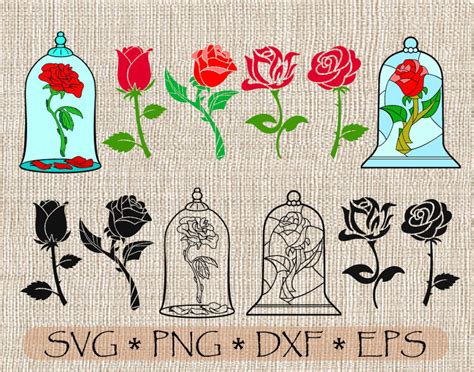 Svg Png Pdf Belle Enchanted Rose Beauty And The Beast Layered Etsy