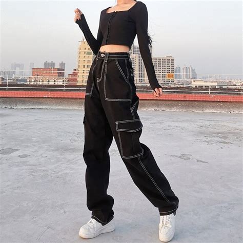 Cargo Baggy Jeans High Waisted Black Gothic E Girl Pants Etsy