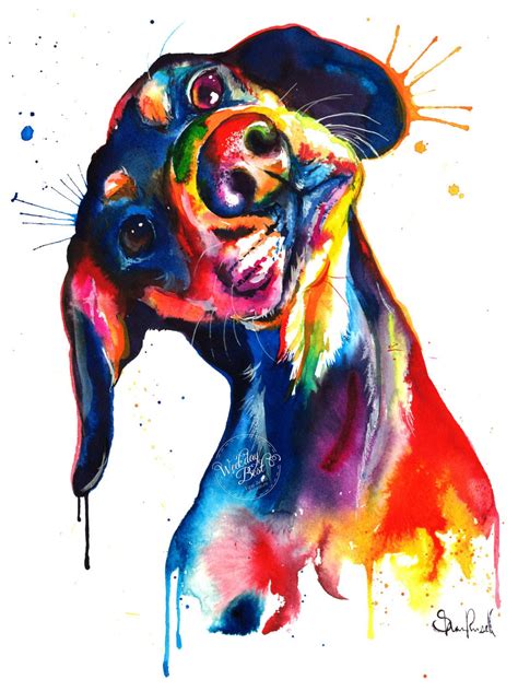 Colorful Dachshundwienerdog Watercolor Print Art Print Of Etsy
