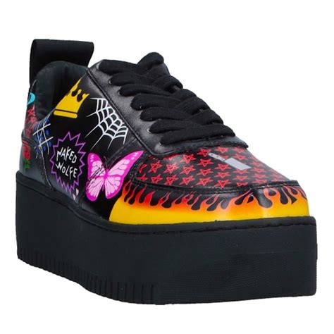 Naked Wolfe Shoes Naked Wolfe Multiprint Graphic Logo Black Sneaker