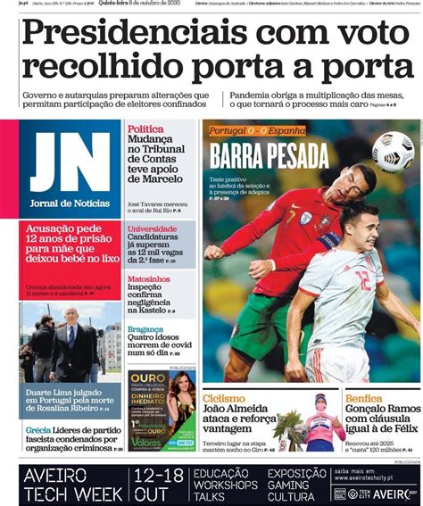 Capa Jornal De Notícias 8 Outubro 2020 Capasjornaispt