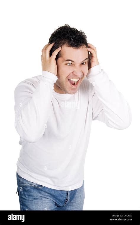 Angry Man Screaming Isolated Over White Stock Photo Alamy
