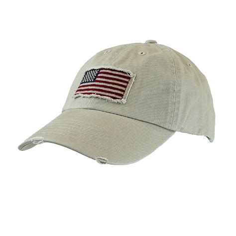 Dorfman Pacific Mens Twill Usa American Flag Baseball Cap Hat Khaki