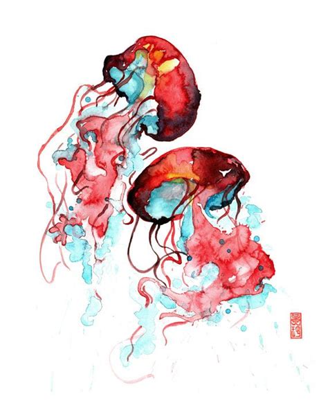Jellyfish Watercolor Painting Fine Art Giclee Print Marine Animal