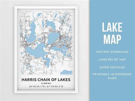 Printable Map Of Harris Chain Of Lakes Florida United States Etsy Ireland