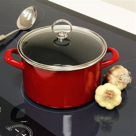 Chantal 4 Qt Enamel On Steel Soup Pot With Glass Lid In Chili Red 32