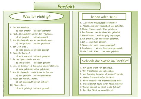 Perfekt Deutsch DAF Arbeitsblätter pdf doc