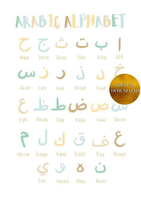 Arabic Alphabet Poster Neutral Colours A4 Printable Etsy