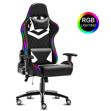 High Back Ergonomic Gaming Chair With Rgb Led Lights Headrest Lumbar