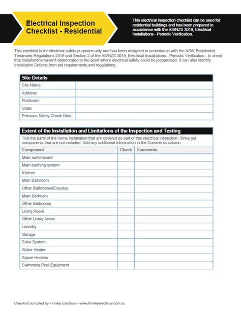 Electrical Inspection Checklist Free Download Finnley Electrical