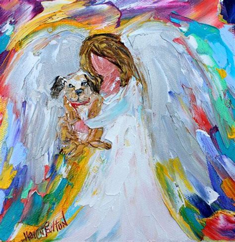Angel And Dog Painting Original Oil 6x6 Palette Knife Impressionism On