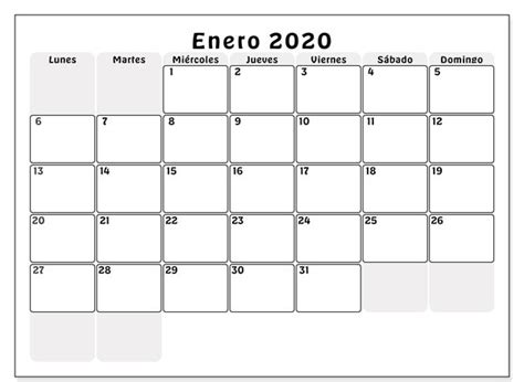 Free Plantilla Imprimible Del Calendario De Enero 2020 En Formato Pdf