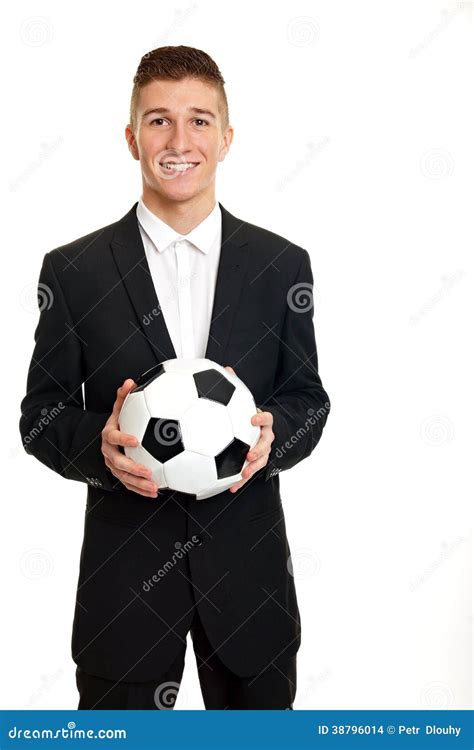 Man Holds A Soccer Ball Stock Photo Image Of Background 38796014